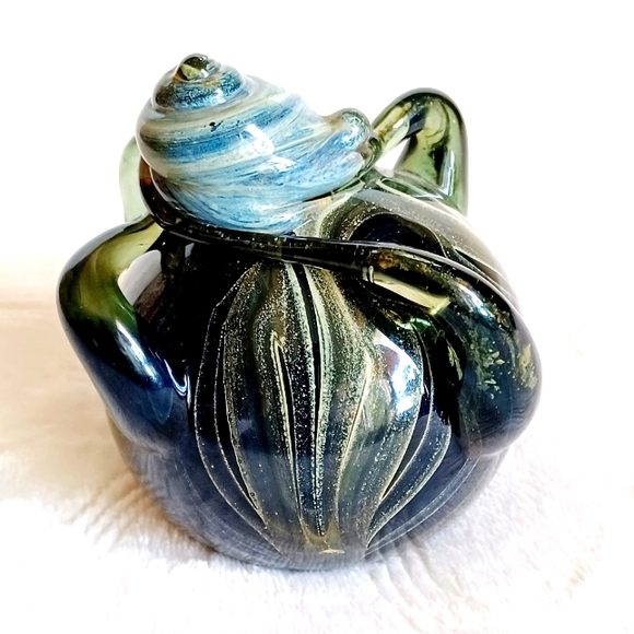 *Vintage Abstract Surrealistic Hand Blow Art Glass Paperweight Round Offi… - Picture 2 of 8